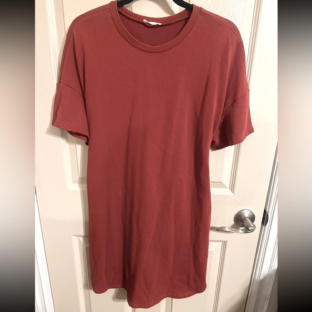 Soprano Cotton Tie Corset Waist Front/Back Short Sleeve Mini Dress, Rust, Sz M